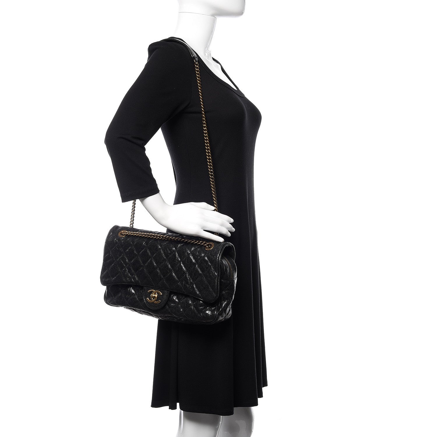 Chanel Crumpled Grained Calfskin Quilted Large Shiva Flap Black 2 of 10