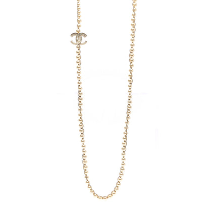 Chanel Crystal Pearl CC Chain Long Necklace Gold 1 of 6