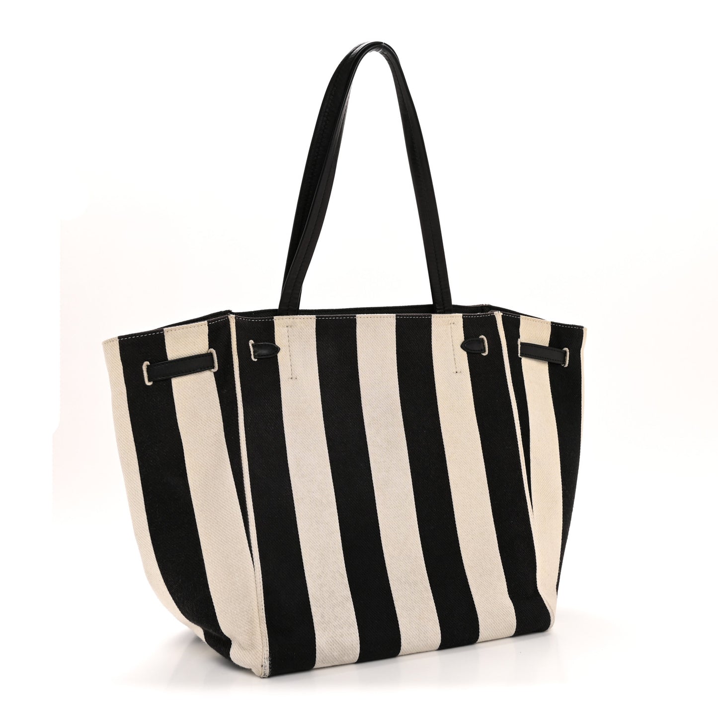 Canvas Striped Medium Belt Cabas Phantom Black White