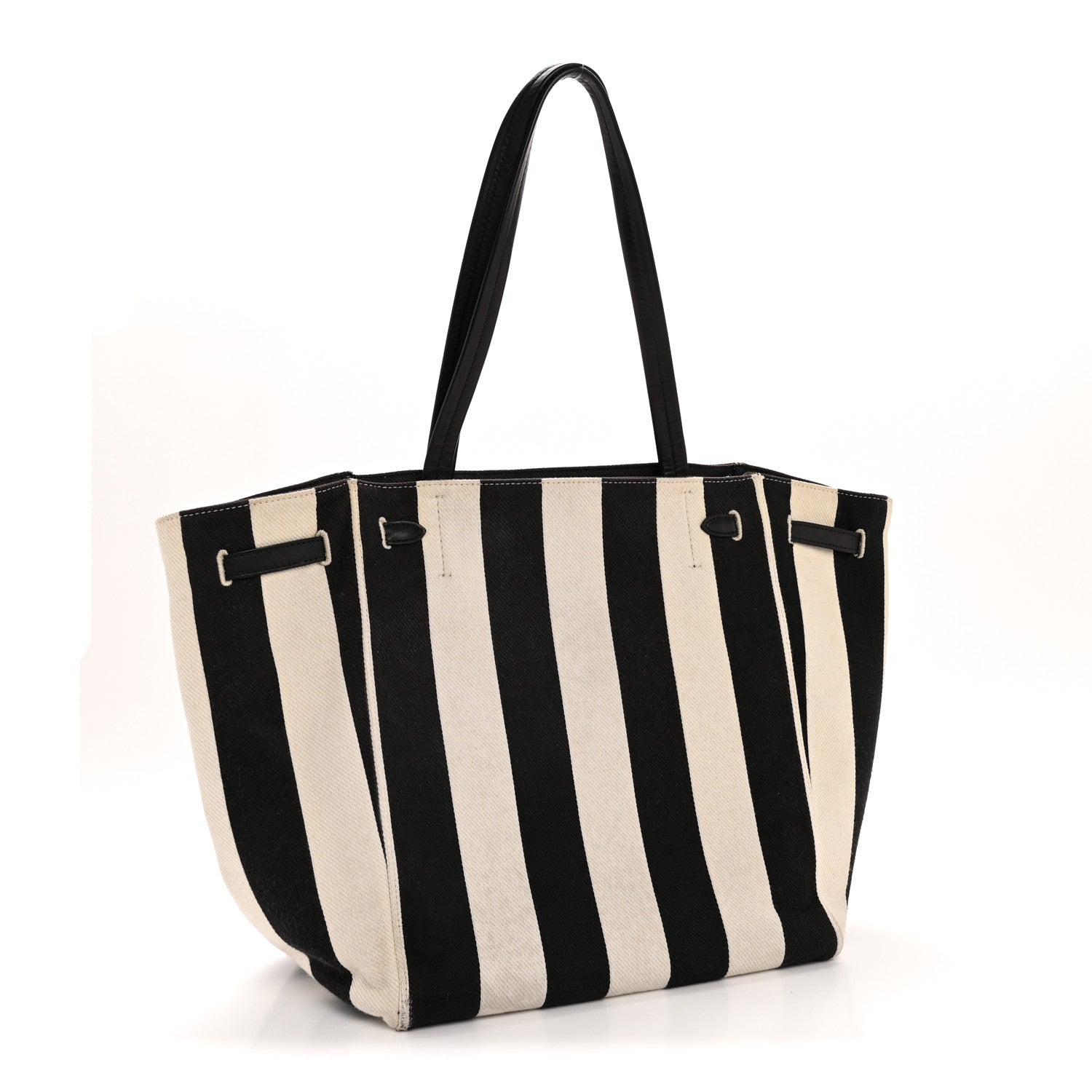Celine Canvas Striped Medium Belt Cabas Phantom Black White 3 of 13