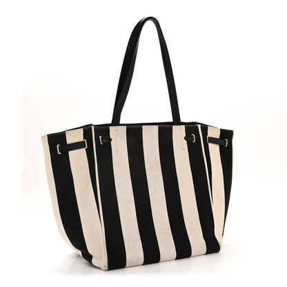 Celine Canvas Striped Medium Belt Cabas Phantom Black White 3 of 13