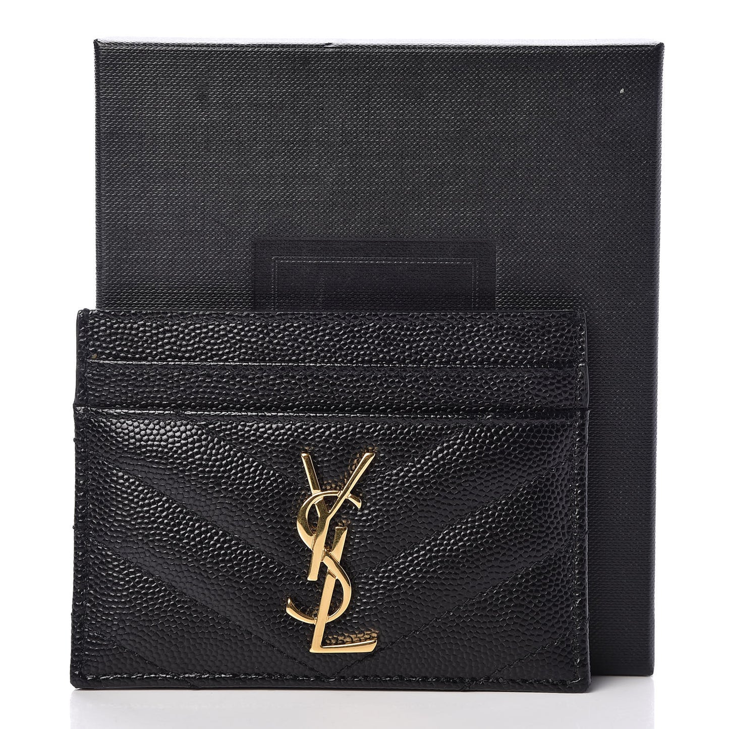 Grain De Poudre Matelasse Chevron Monogram Credit Card Case Black
