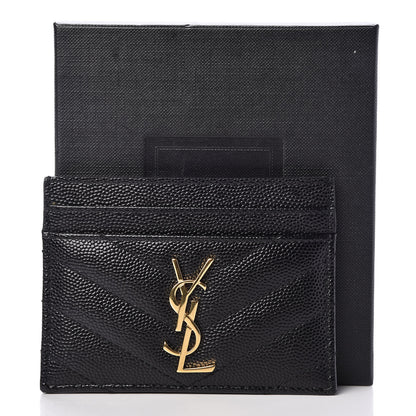 Saint Laurent Grain De Poudre Matelasse Chevron Monogram Credit Card Case Black 8 of 8