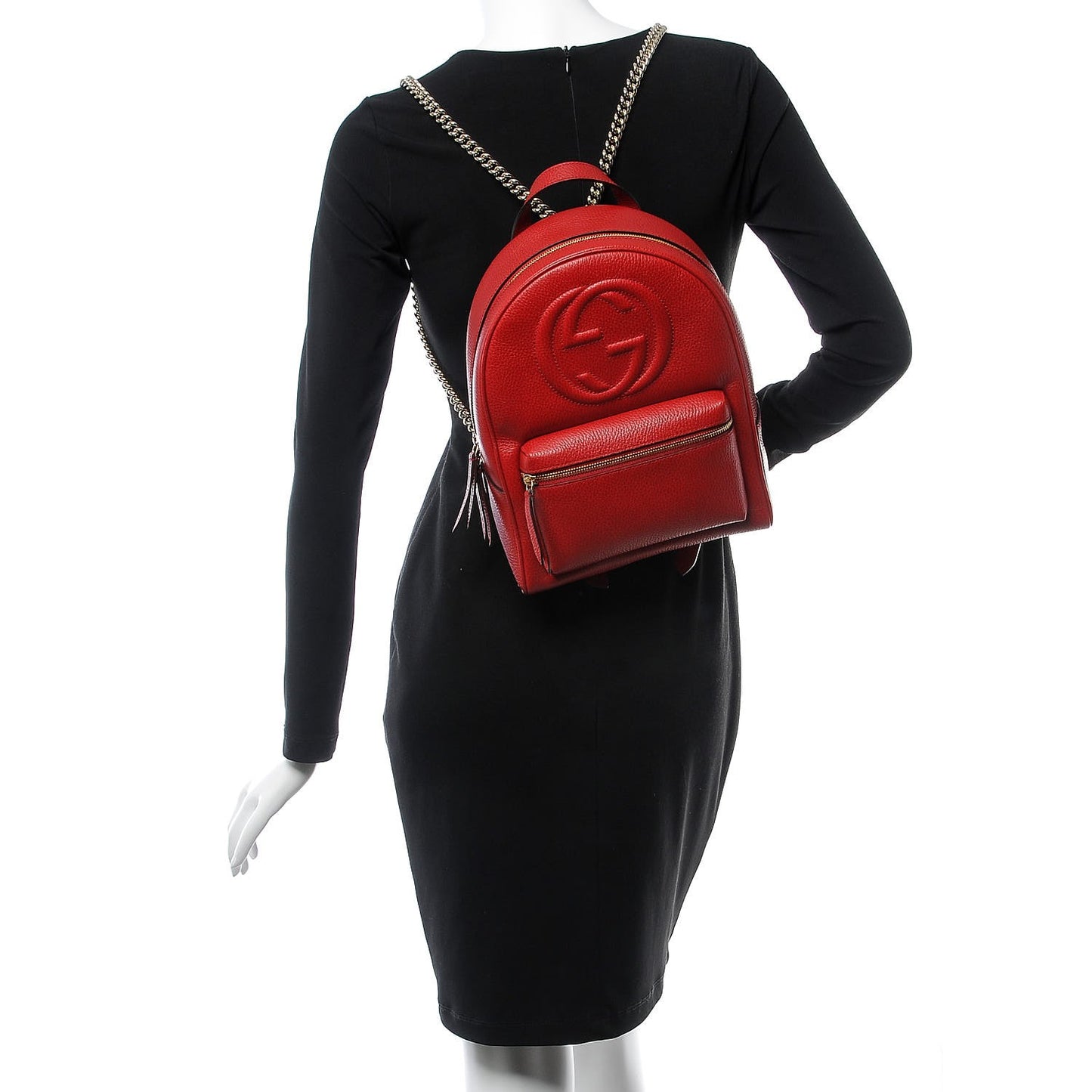Pebbled Calfskin Soho Chain Backpack Red