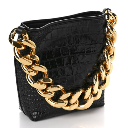 Tom Ford Calfskin Crocodile Embossed Mini Maxi Chain Bucket Bag Black 3 of 8