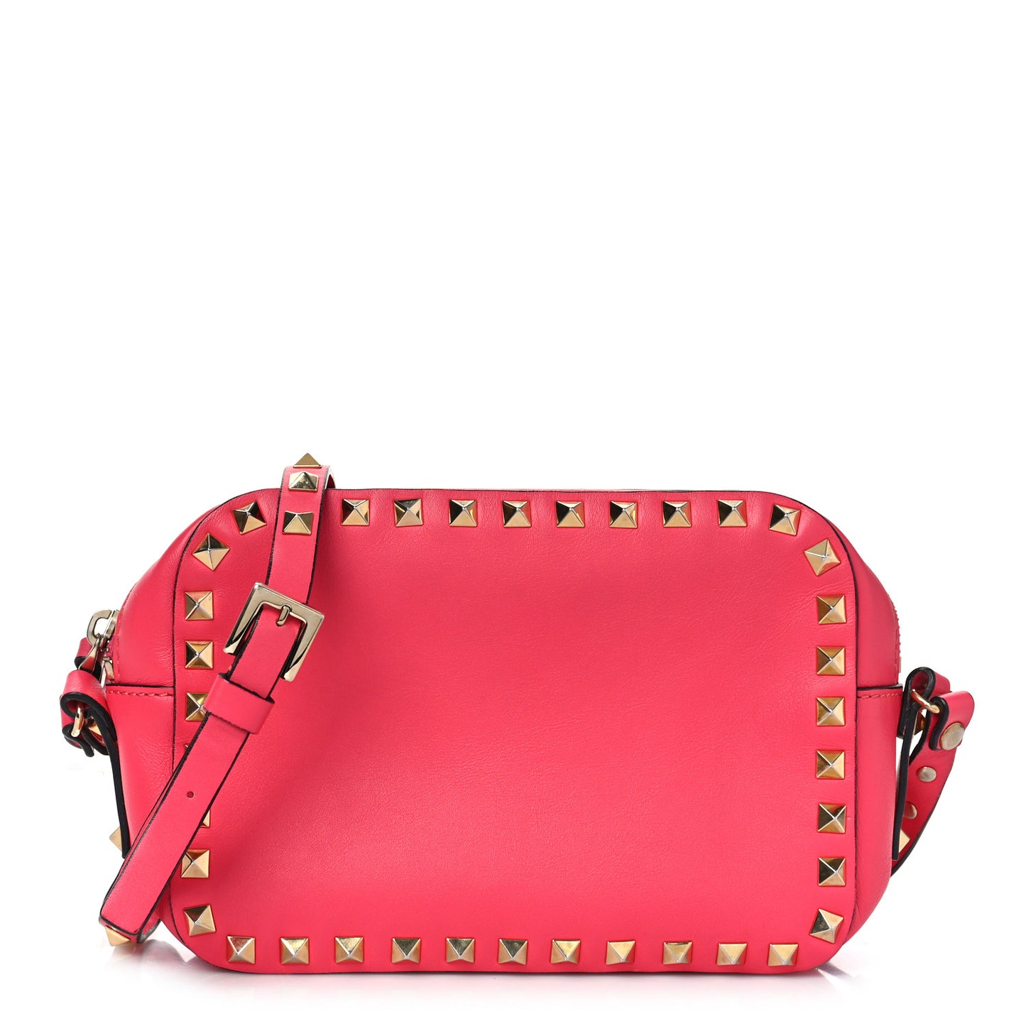 Calfskin Rockstud Camera Crossbody Bag Deep Rose