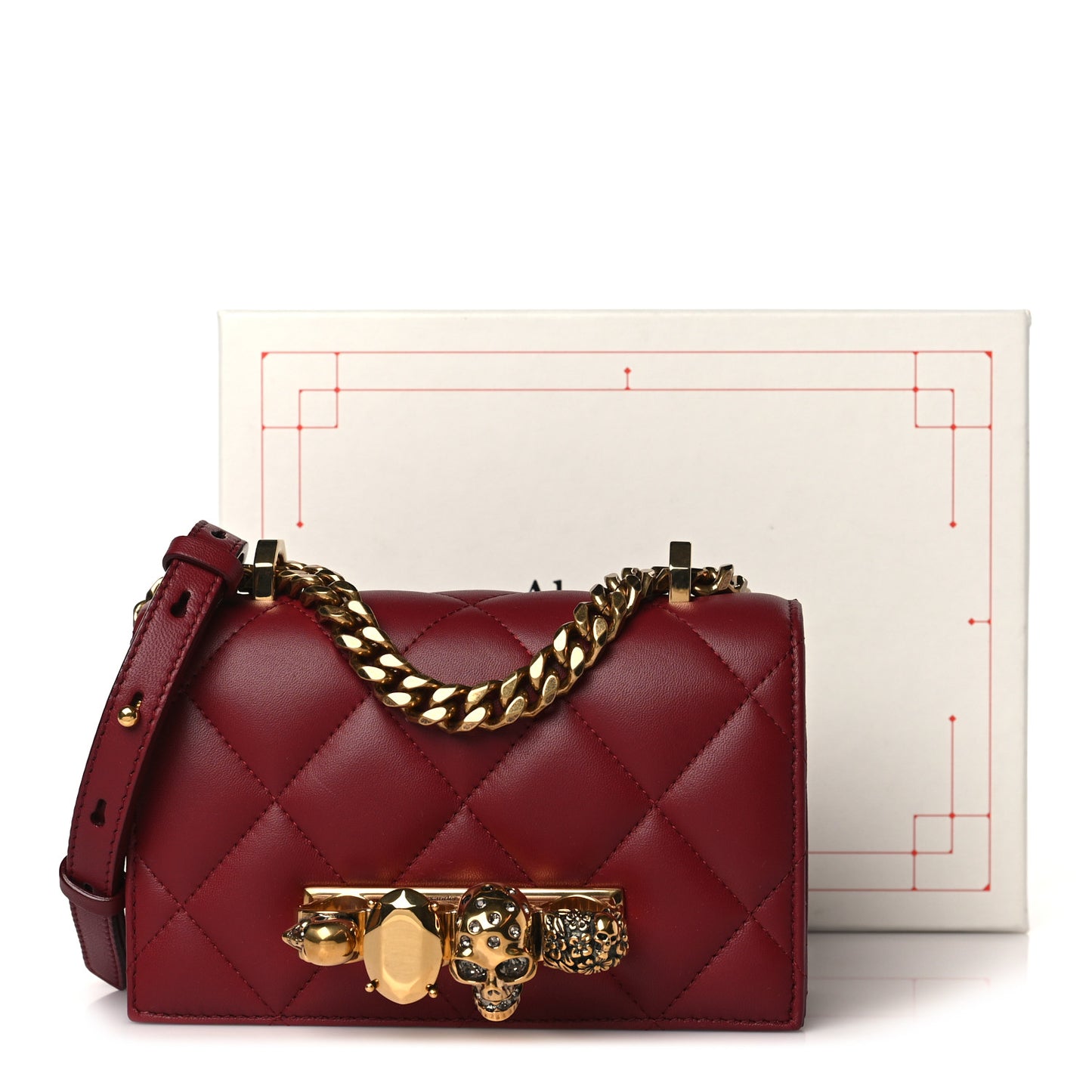 Lambskin Quilted Knuckle Shoulder Bag Red