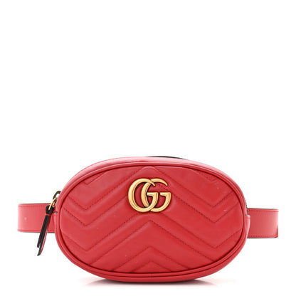 Gucci Calfskin Matelasse GG Marmont Belt Bag 85 34 Hibiscus Red 1 of 14