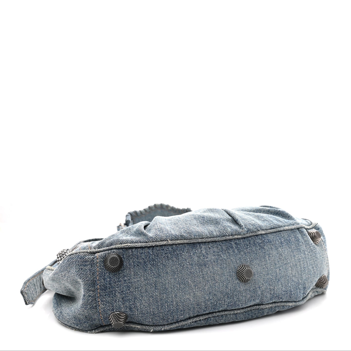 Washed Frayed Denim Crystal Small Le Cagole Shoulder Bag XS Blue