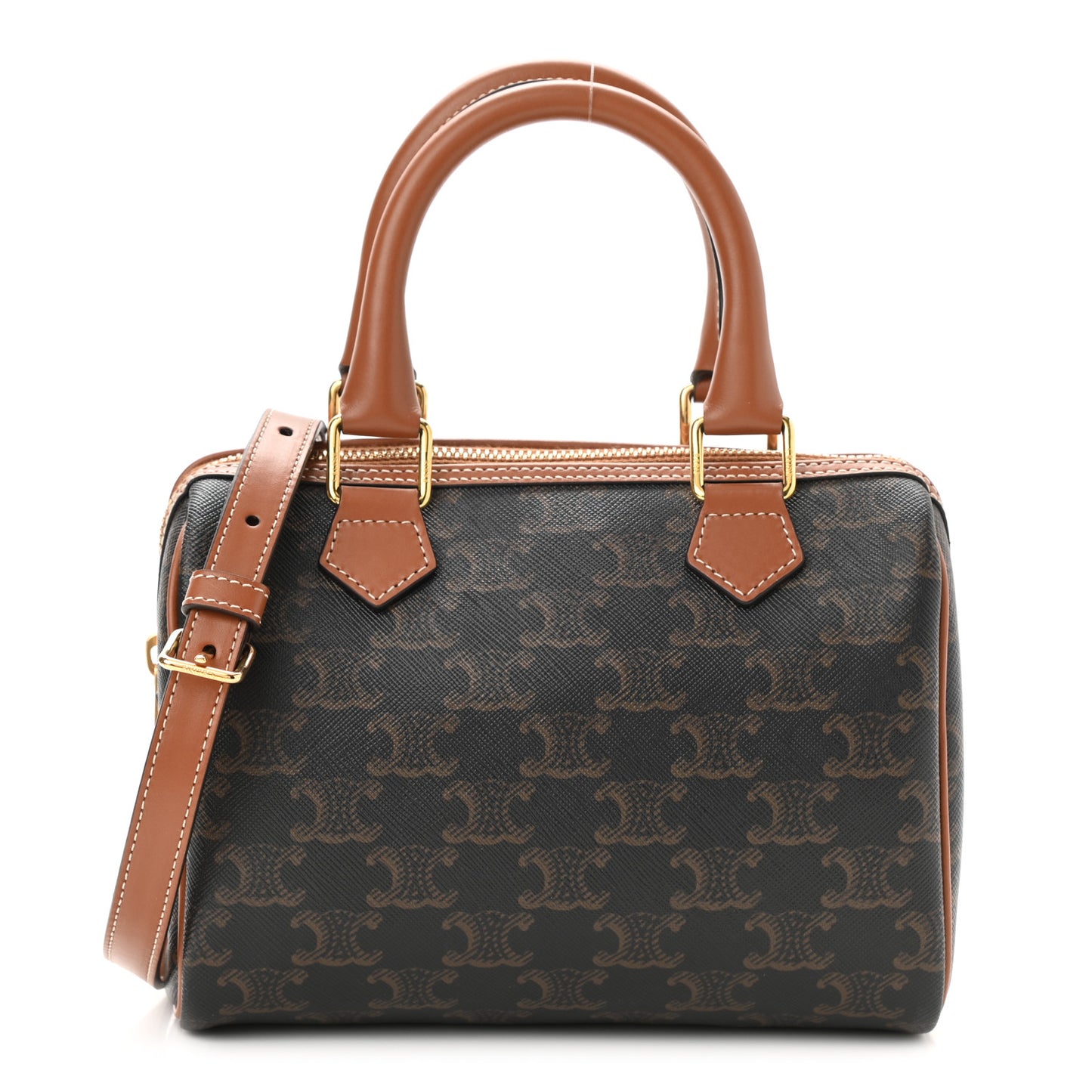 Triomphe Canvas Calfskin Small Boston Bag Tan