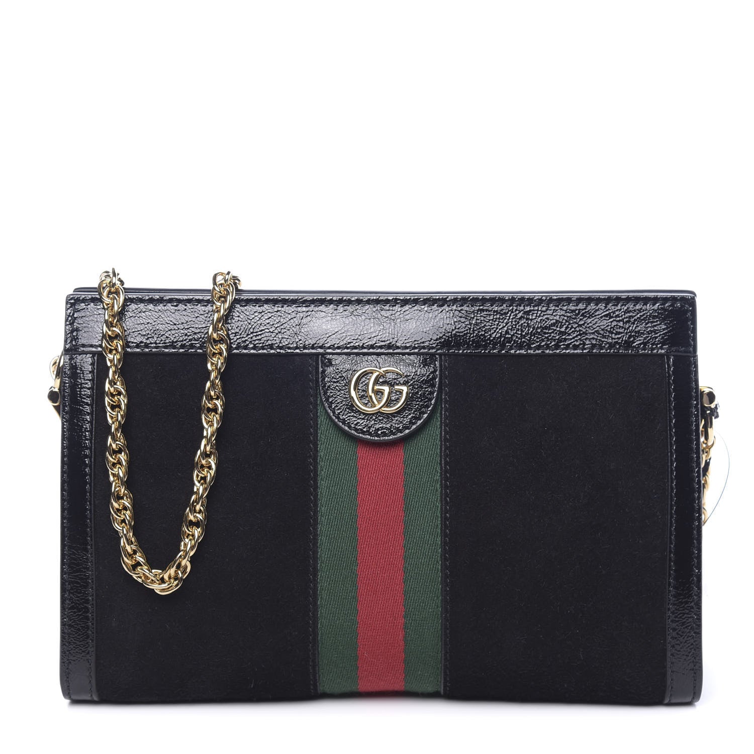 Gucci Suede Patent GG Web Small Ophidia Chain Shoulder Bag Black 1 of 10