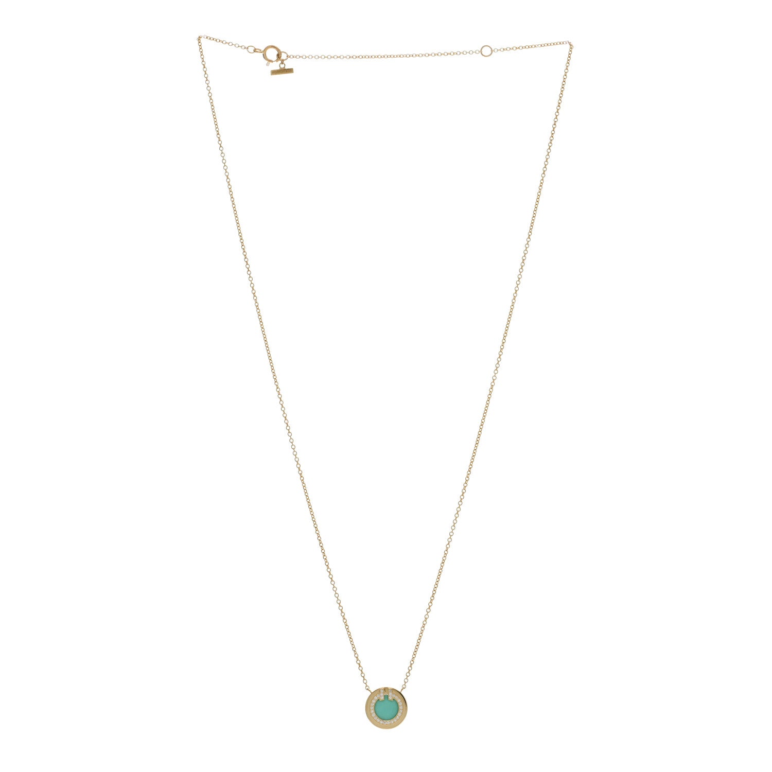 Tiffany 18K Rose Gold Diamond Turquoise Small T Circle Pendant Necklace 3 of 4