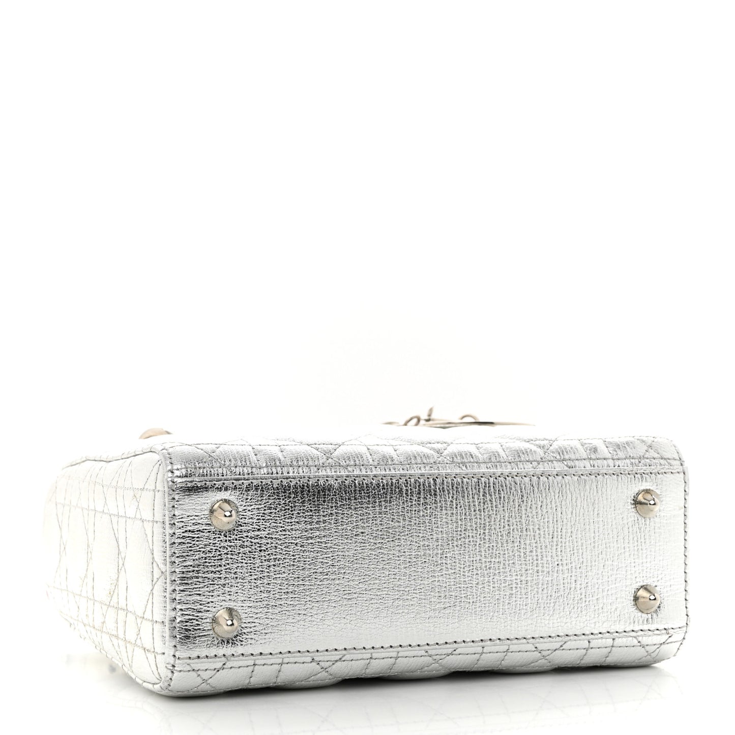 Metallic Grained Calfskin Cannage Small Lucky Badges My Lady Dior Silver
