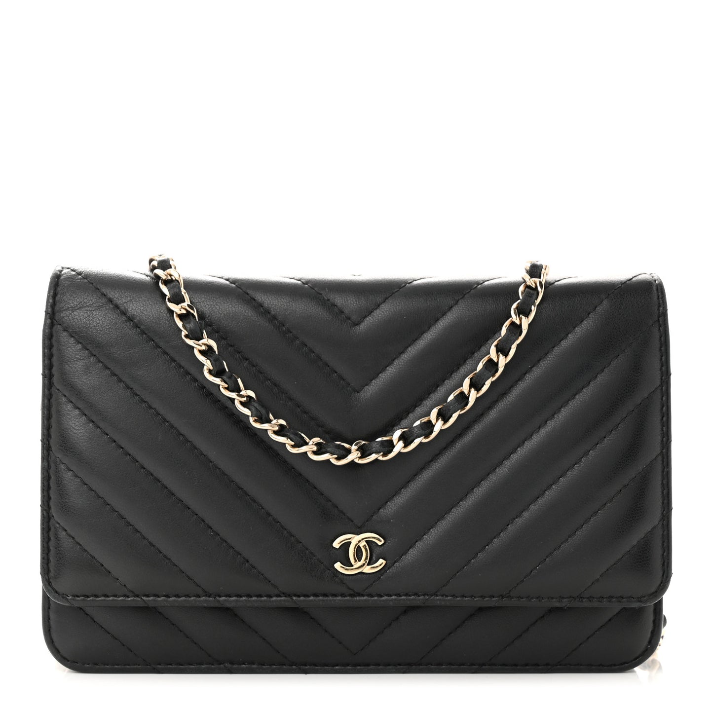 Lambskin Chevron Quilted Wallet On Chain WOC Black
