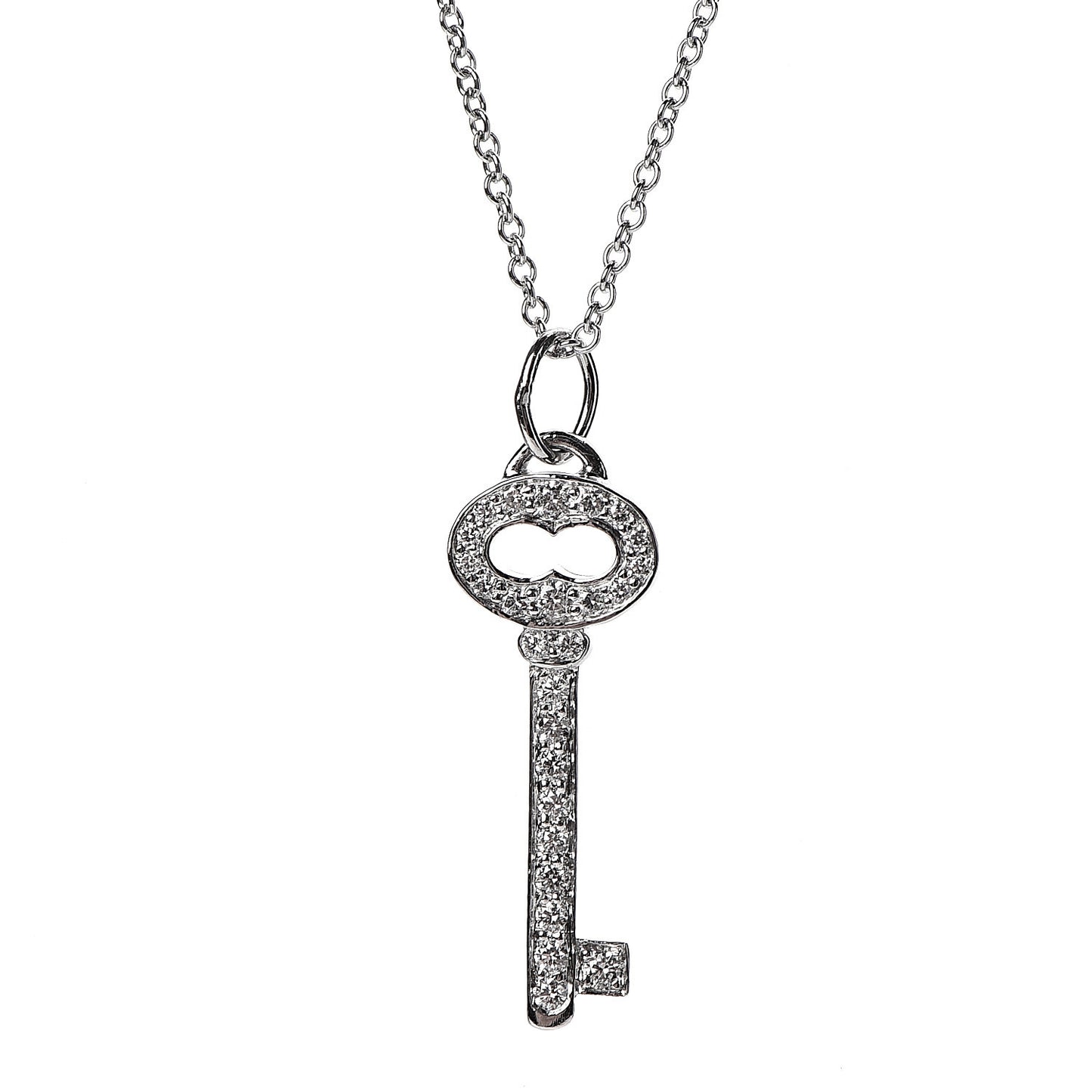 Platinum Diamond Mini Vintage Oval Key Pendant Necklace