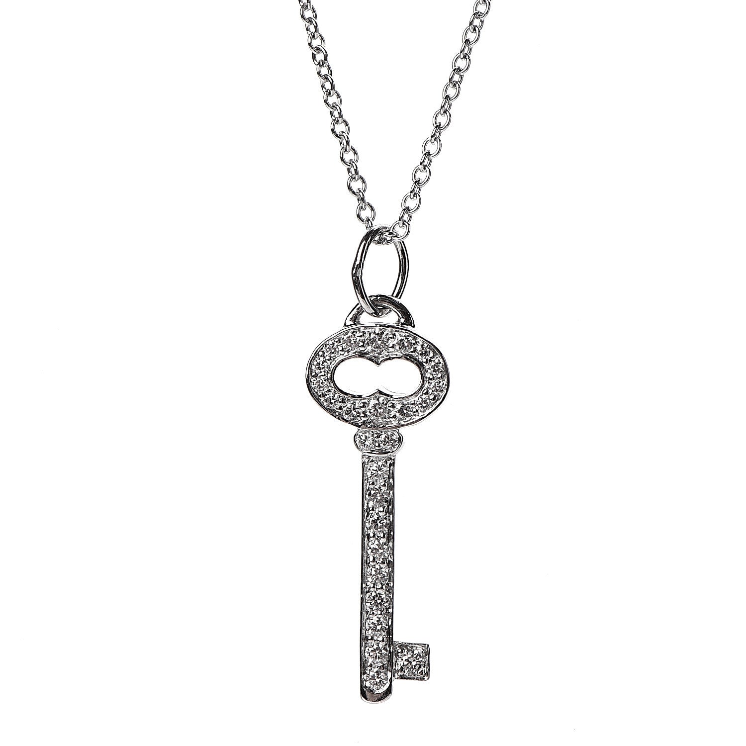 Tiffany Platinum Diamond Mini Vintage Oval Key Pendant Necklace 4 of 7