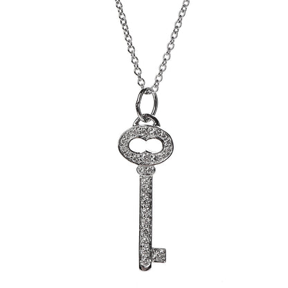 Tiffany Platinum Diamond Mini Vintage Oval Key Pendant Necklace 4 of 7