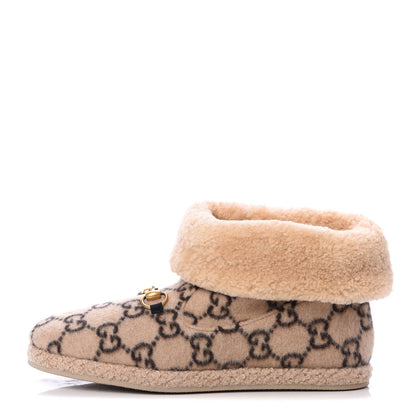 Gucci Covered Wool GG Monogram Mens Fria Horsebit Ankle Boots 9 Beige Ebony Butterscotch 1 of 6