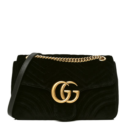 Gucci Velvet Matelasse Medium GG Marmont Shoulder Bag Black 1 of 5