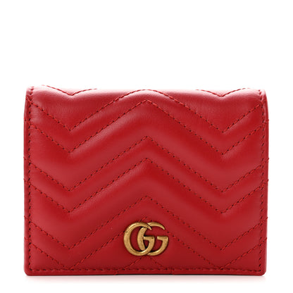 Gucci Calfskin Matelasse GG Marmont Card Case Wallet Hibiscus Red 1 of 7