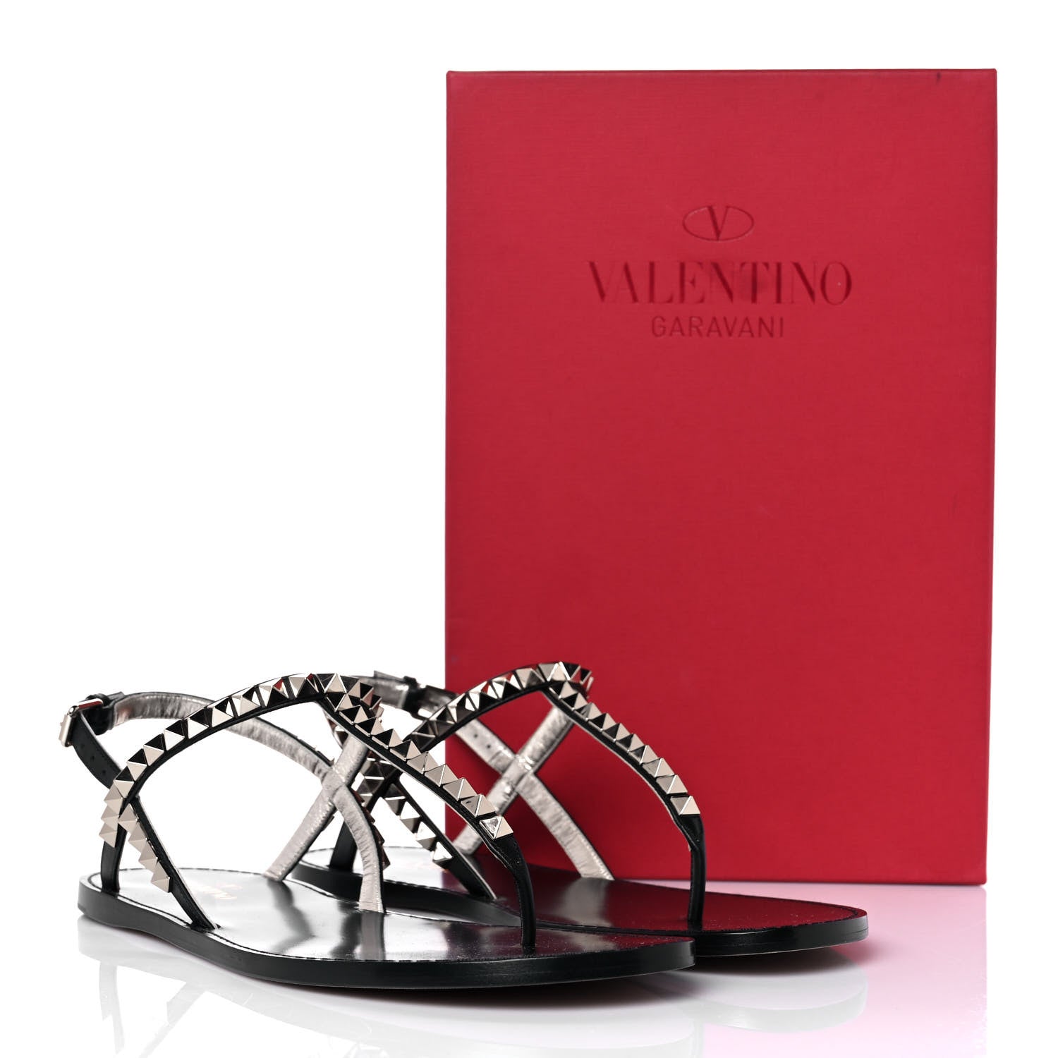 Valentino Garavani Calfskin Rockstud No Limit Slingback Flat Thong Sandals 38.5 Black 8 of 8