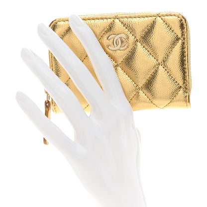 Chanel Metallic Caviar Quilted Zip Around Coin Purse Wallet  Gold 2 of 8