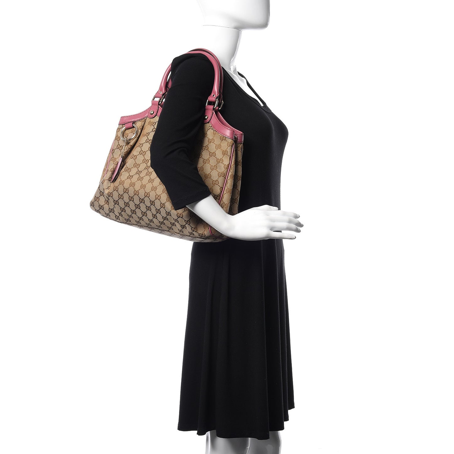 Monogram Margaux Calfskin Medium Sukey Tote Beige Ebony Vintage Rose