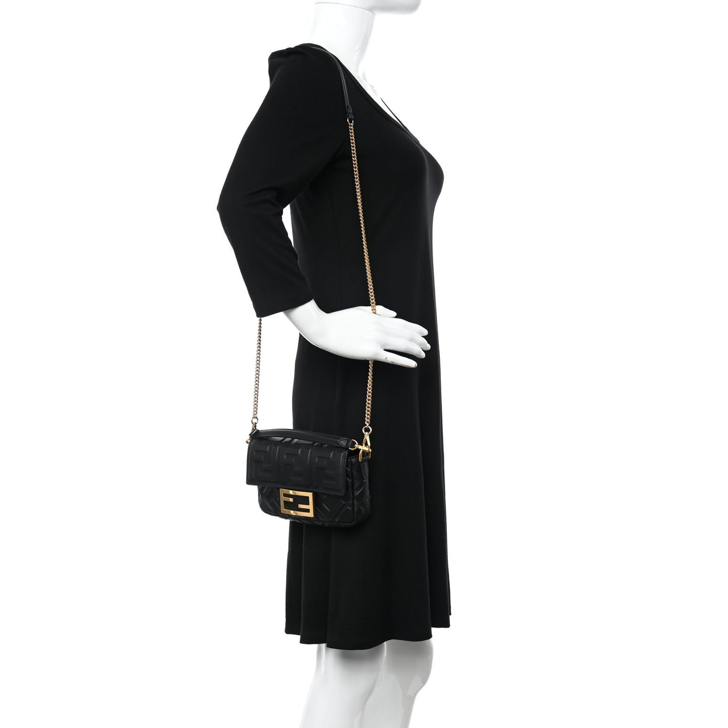 Nappa FF 1974 Embossed Mini Baguette Black