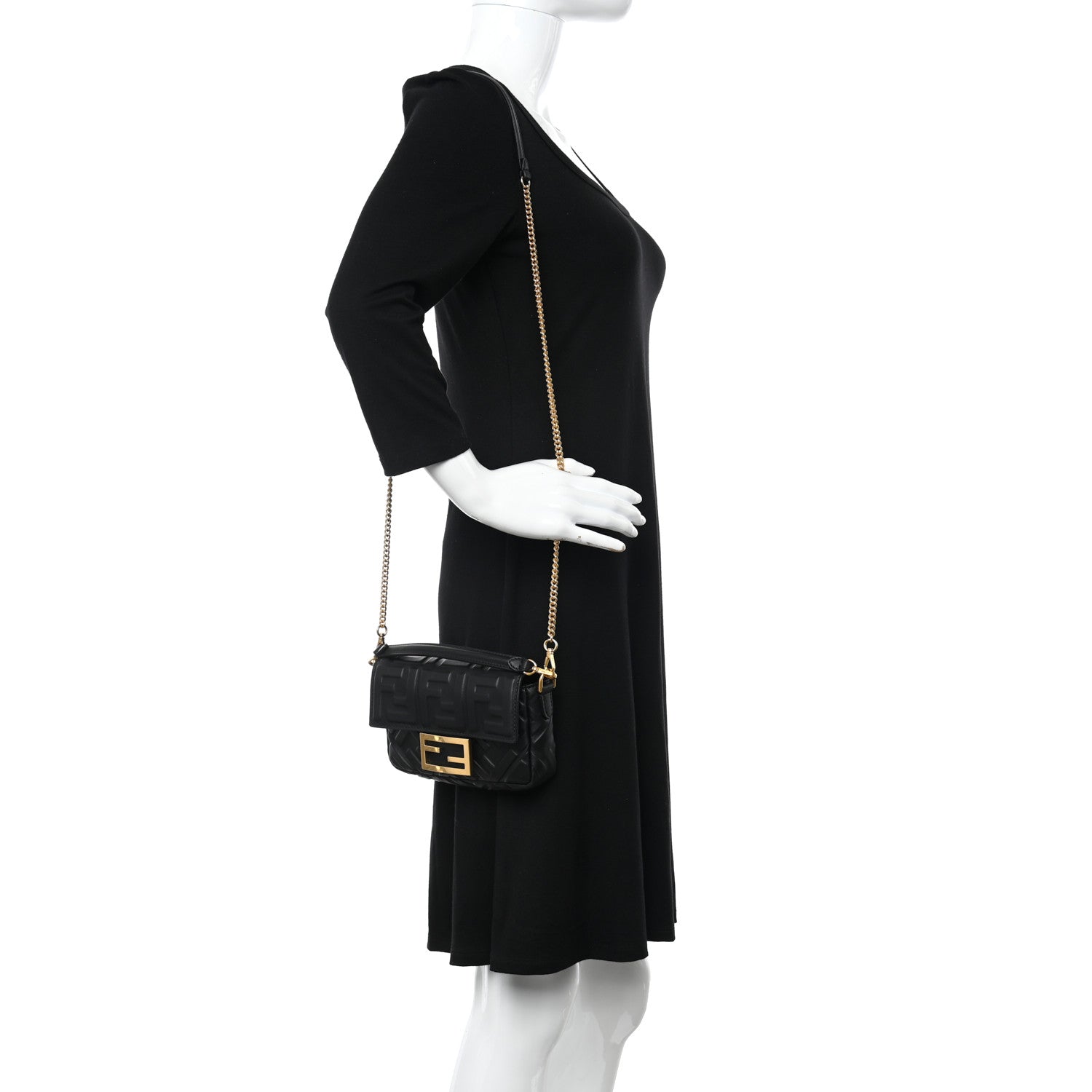 Fendi Nappa FF 1974 Embossed Mini Baguette Black 2 of 11