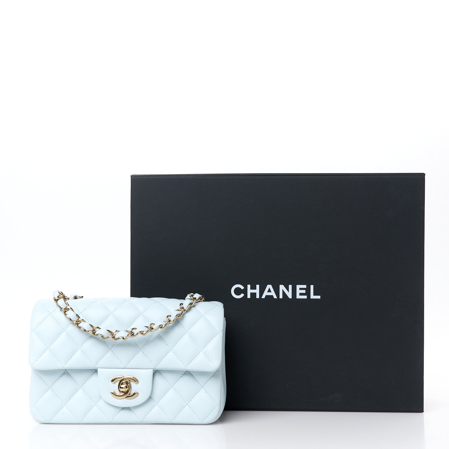 Lambskin Quilted Mini Rectangular Flap Light Blue