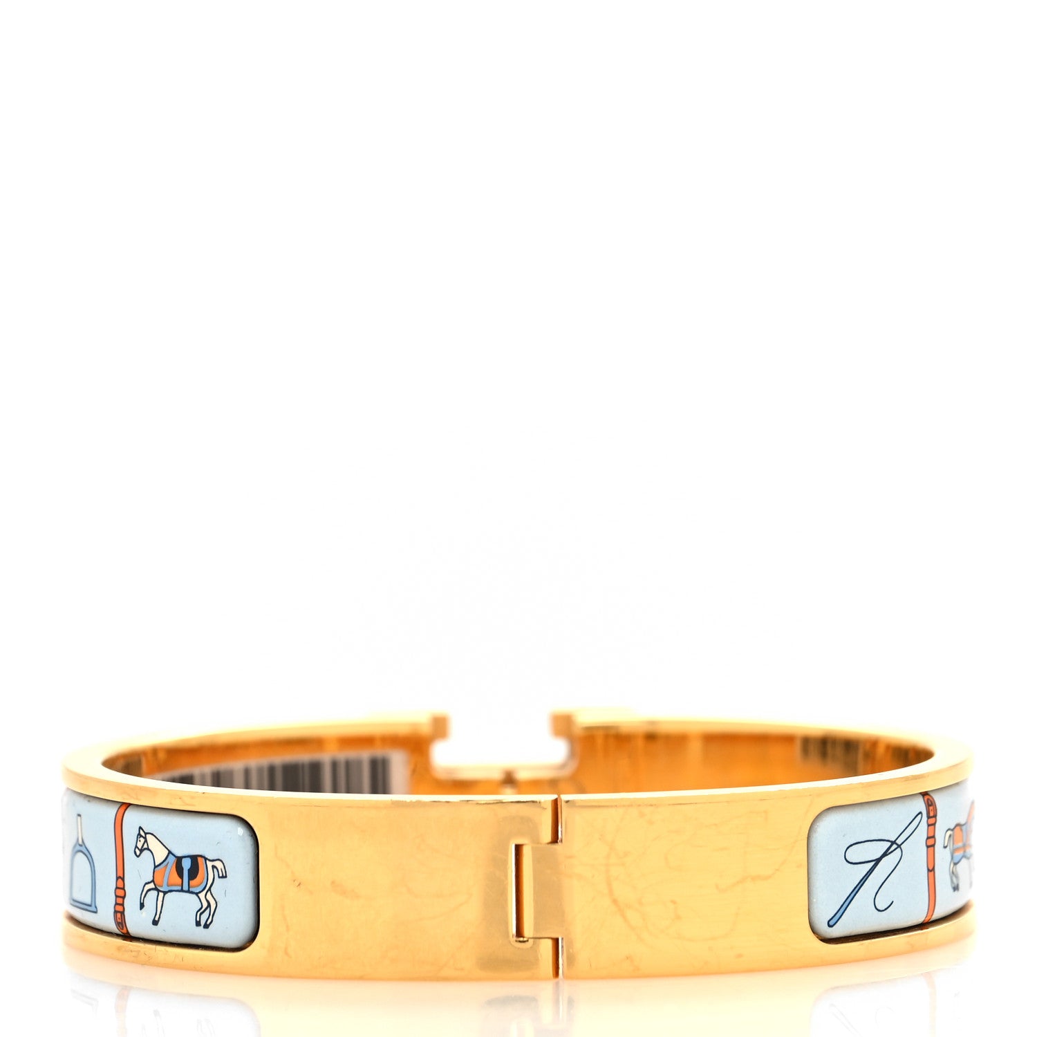 Hermes Enamel Printed Narrow Couvertures et Tenues de Jour Clic Clac H Bracelet PM Orange Blue 3 of 5