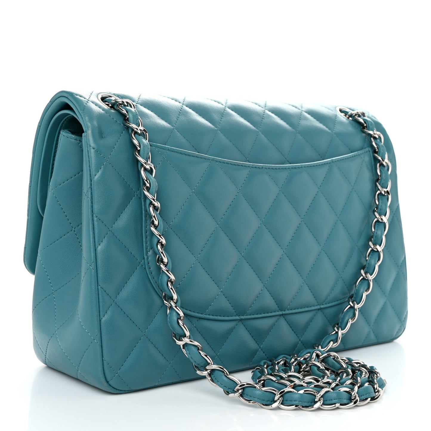 Lambskin Quilted Jumbo Double Flap Turquoise