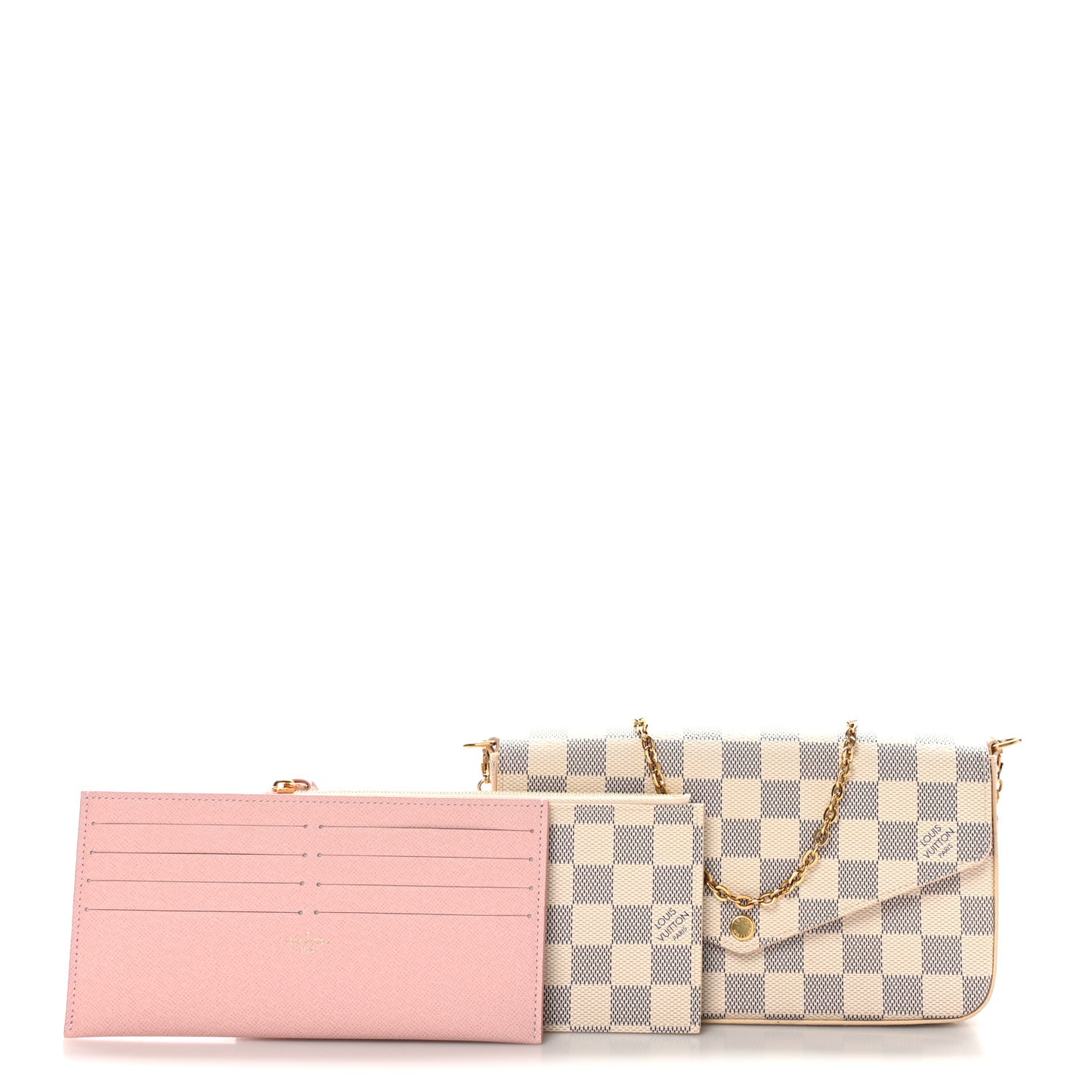 Damier Azur Pochette Felicie Chain Wallet Rose Ballerine