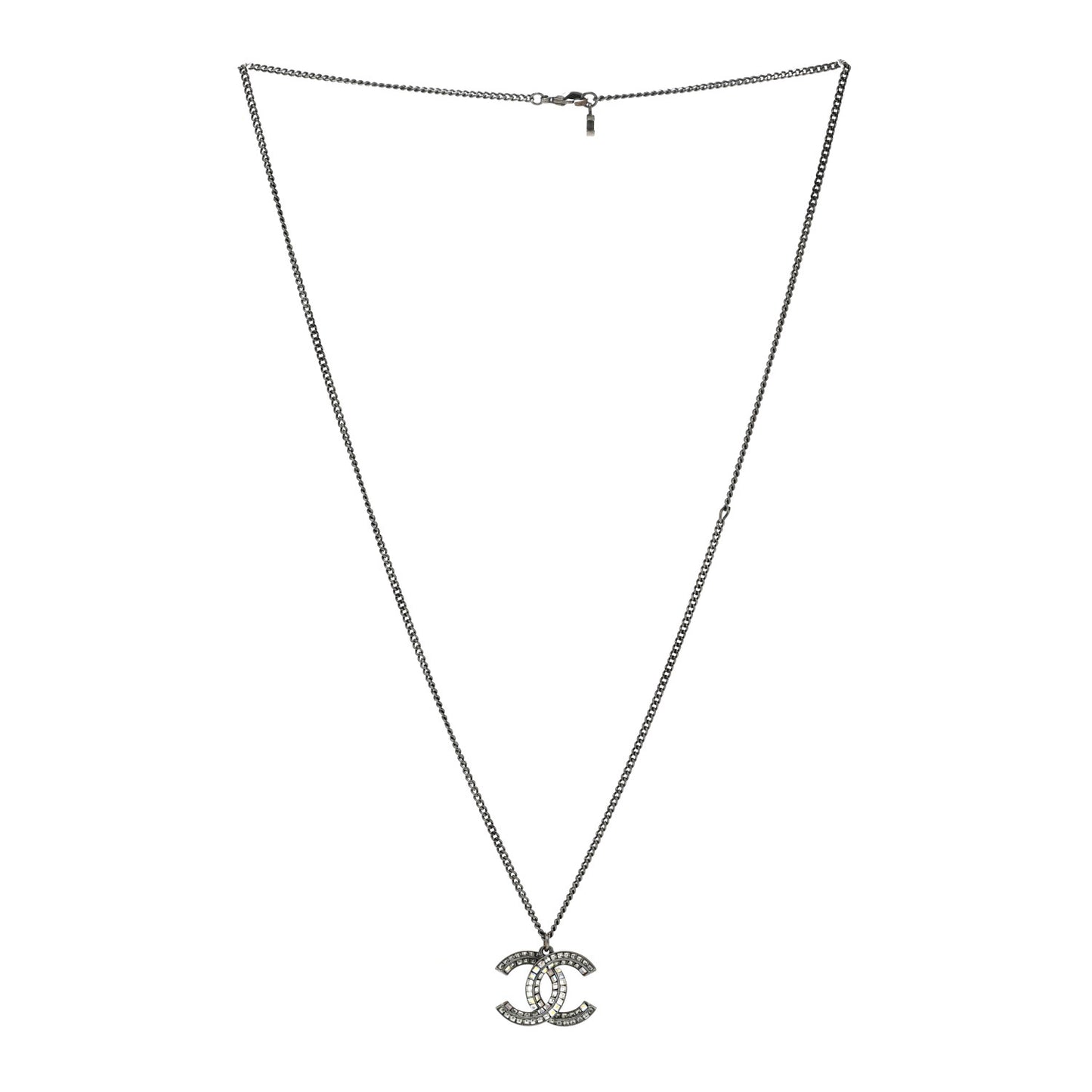 Baguette Crystal Large CC Necklace Silver