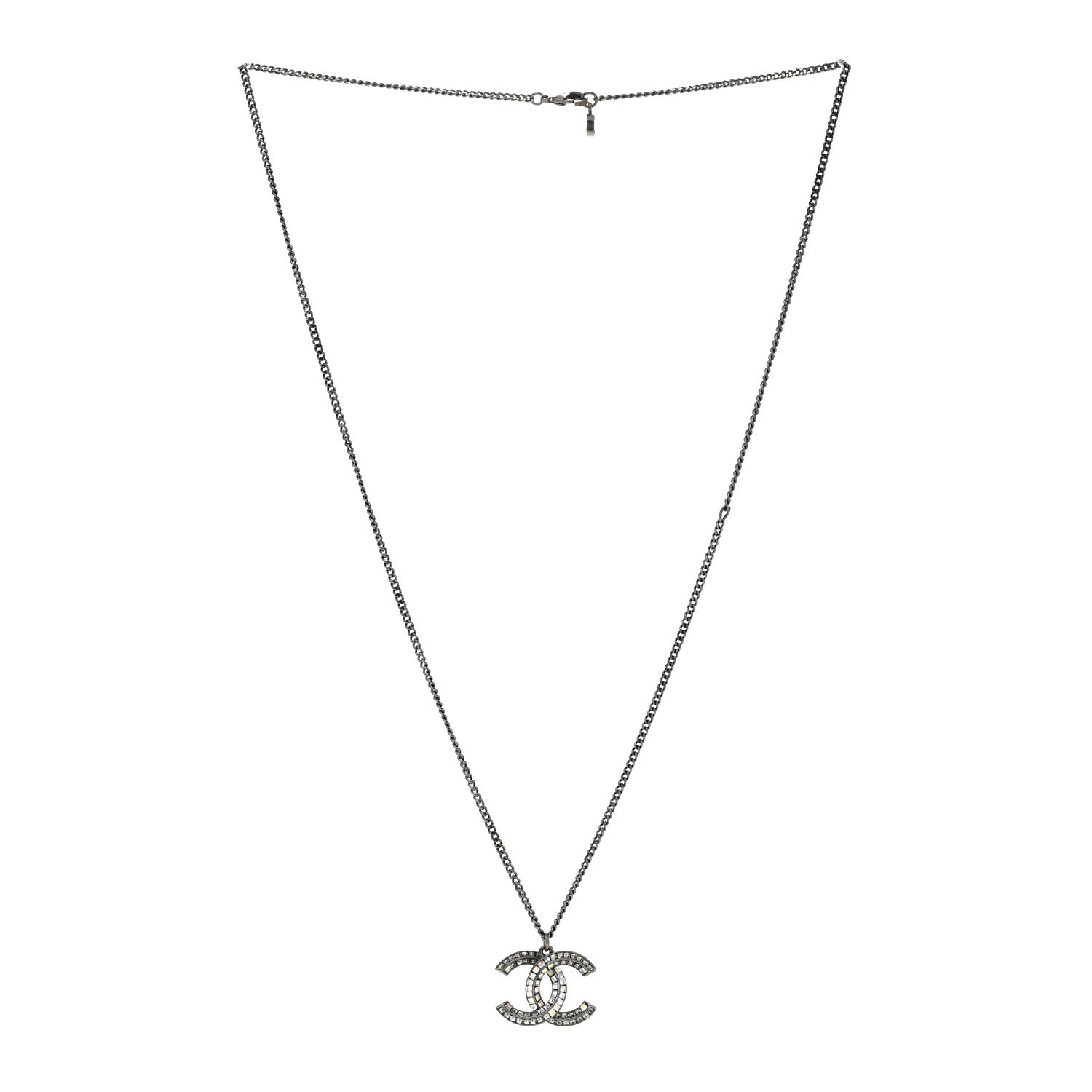 Chanel Baguette Crystal Large CC Necklace Silver 3 of 4
