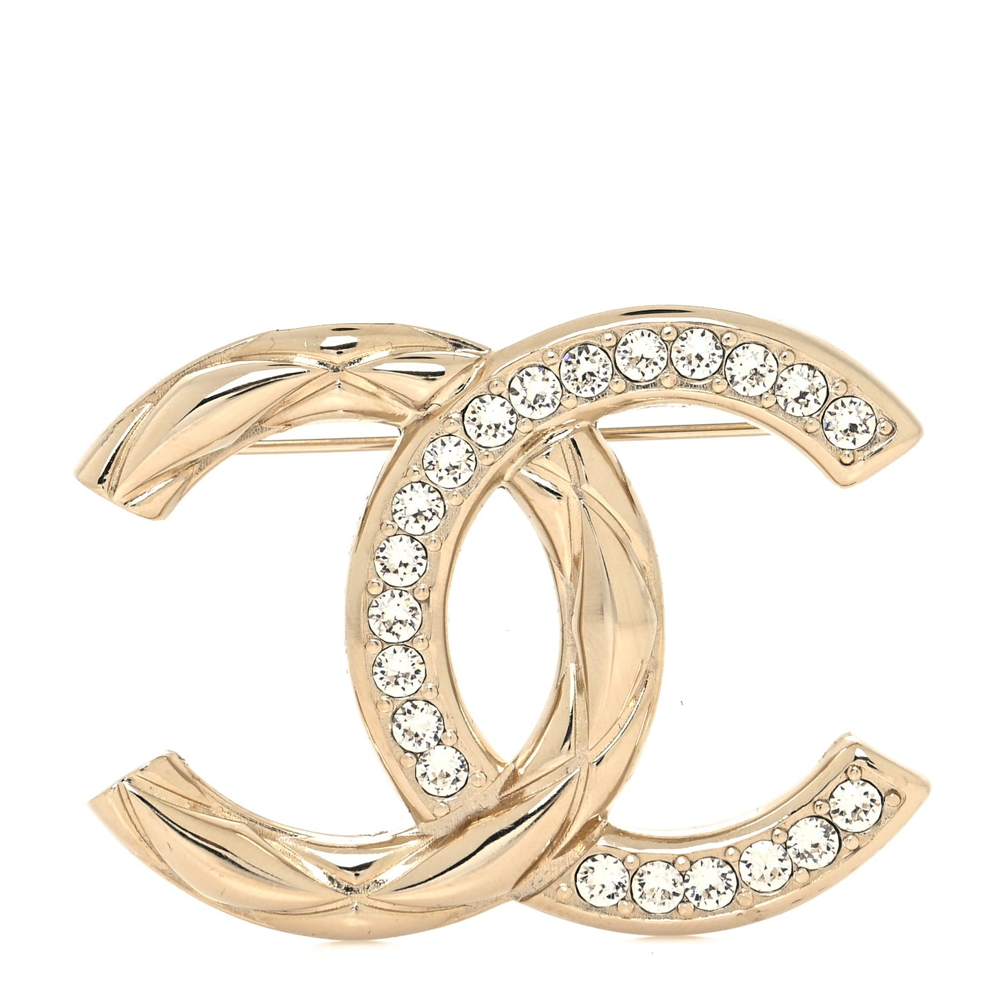 Textured Metal Crystal CC Brooch Light Gold