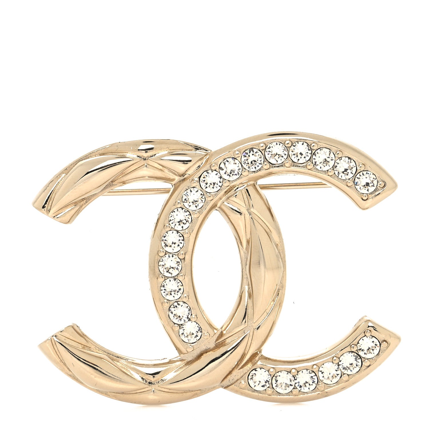 Chanel Textured Metal Crystal CC Brooch Light Gold 1 of 4