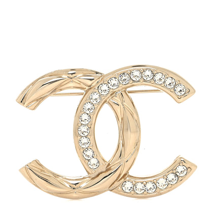 Chanel Textured Metal Crystal CC Brooch Light Gold 1 of 4