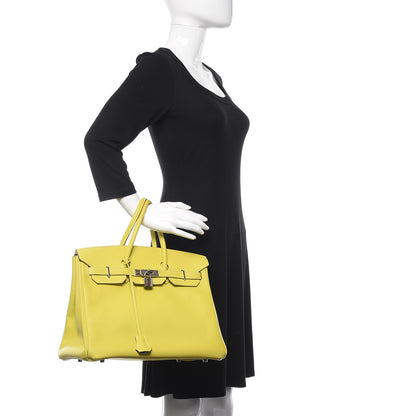 Hermes Epsom Candy Birkin 35 Lime Gris Perle 2 of 33