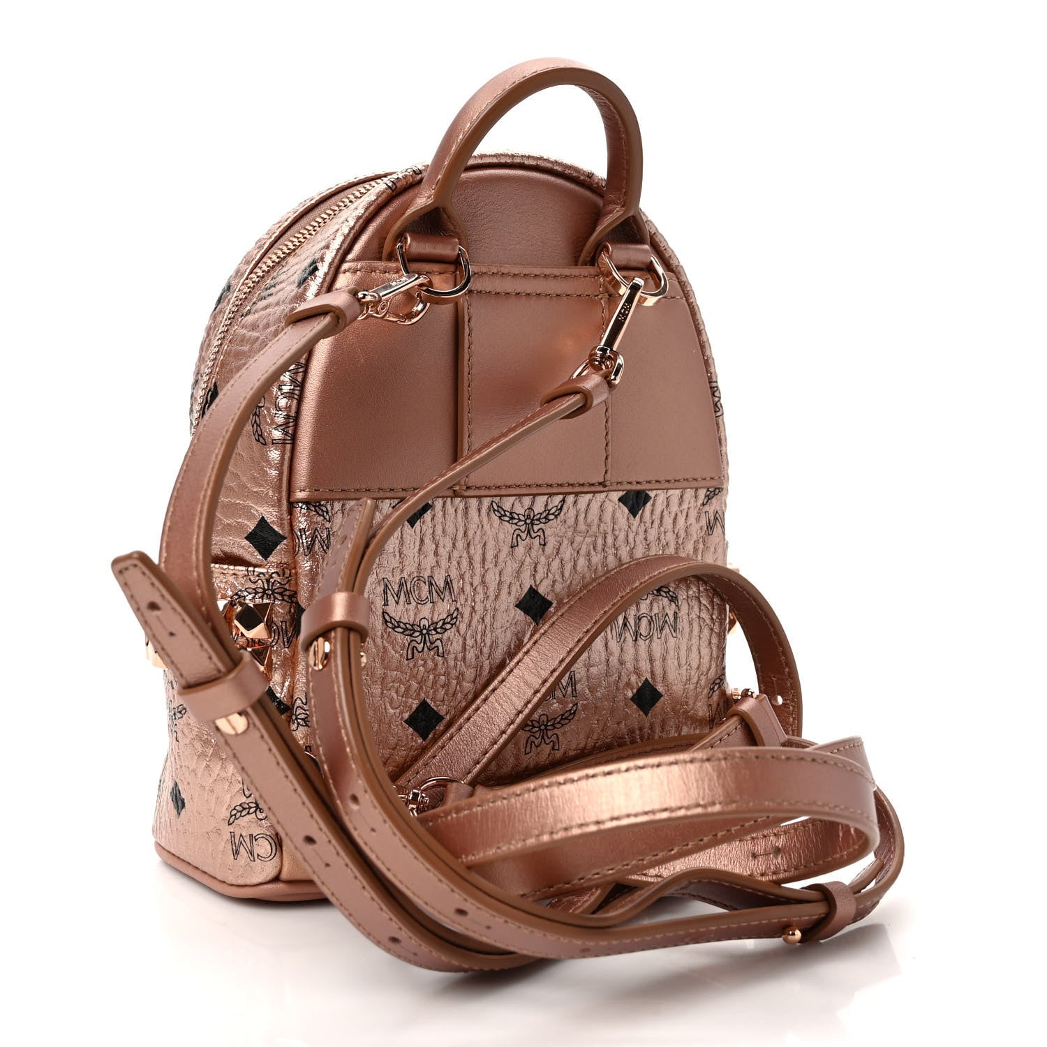 MCM Metallic Visetos Studded X-Mini Bebe Boo Backpack Champagne Gold 3 of 8
