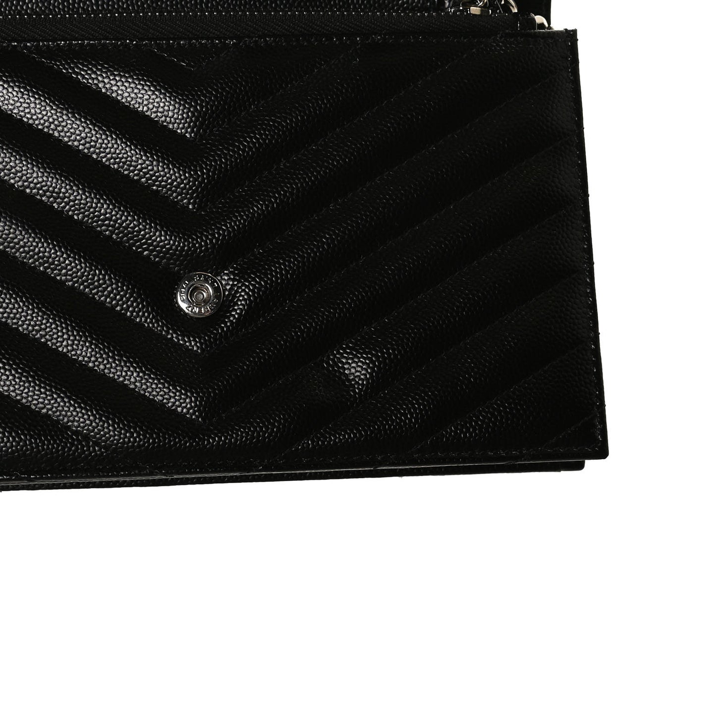 Grain De Poudre Matelasse Chevron Monogram Envelope Chain Wallet Black