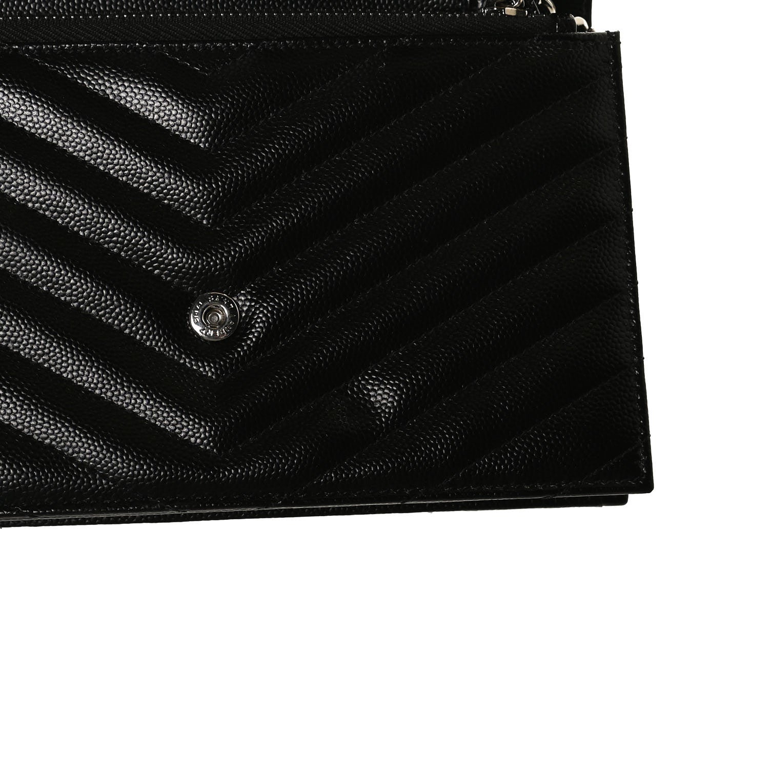 Saint Laurent Grain De Poudre Matelasse Chevron Monogram Envelope Chain Wallet Black 12 of 12