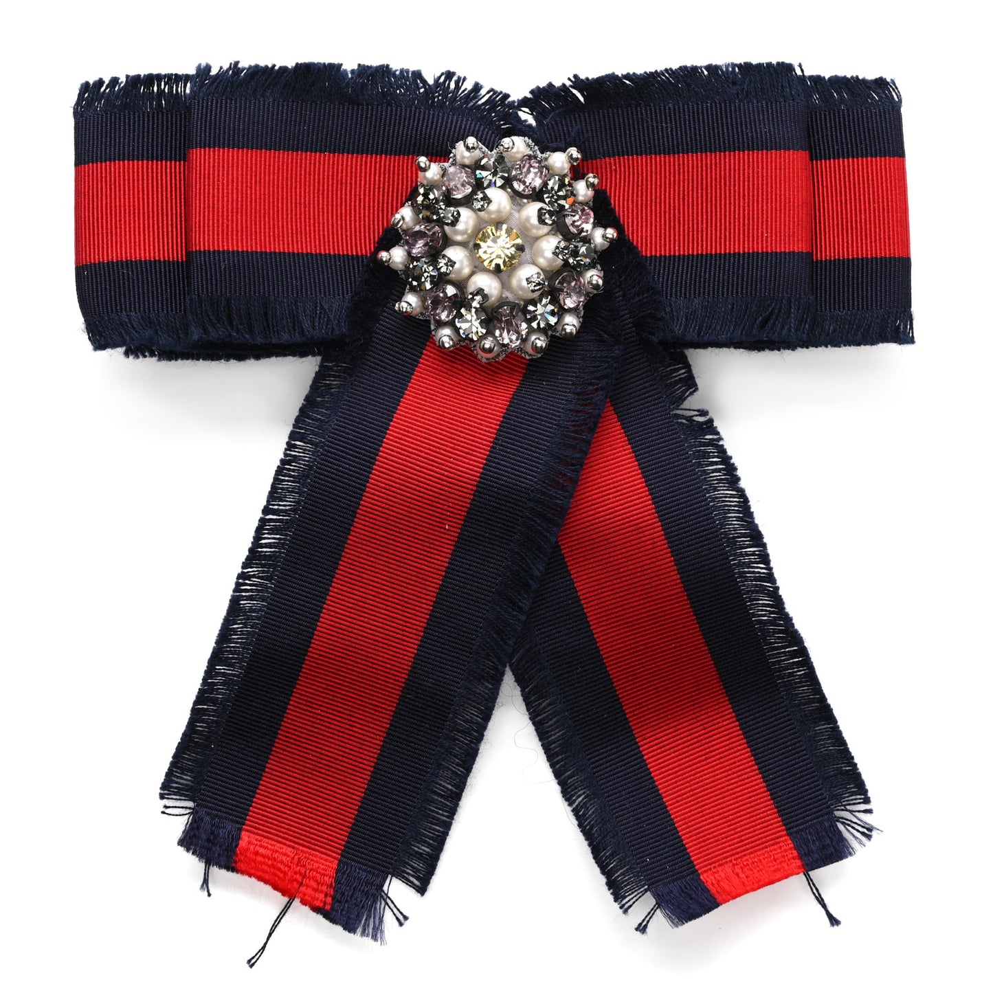 Grosgrain Web Crystal Bow Brooch Blue Red