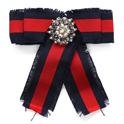 Gucci Grosgrain Web Crystal Bow Brooch Blue Red 1 of 7