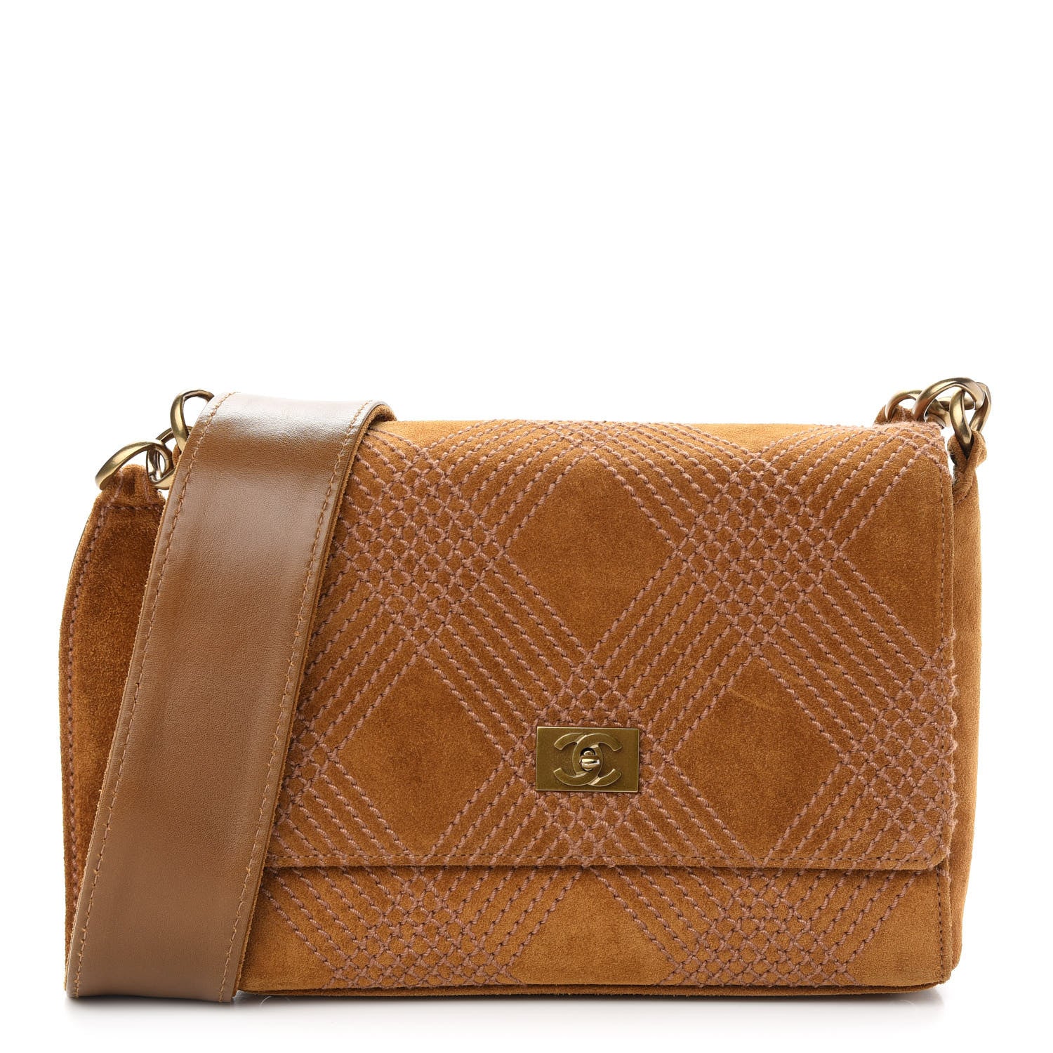 Chanel Suede Stitched CC Messenger Flap Bag Beige 1 of 9