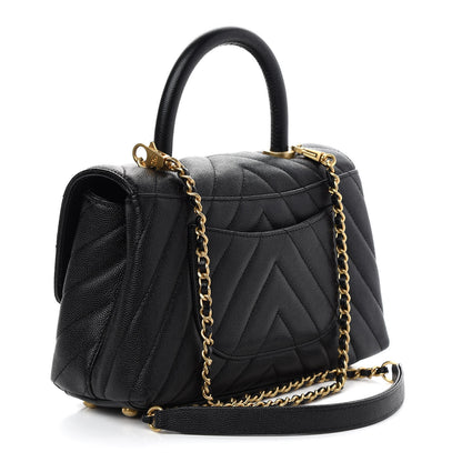 Chanel Caviar Chevron Quilted Mini Coco Handle Flap Black 2 of 8