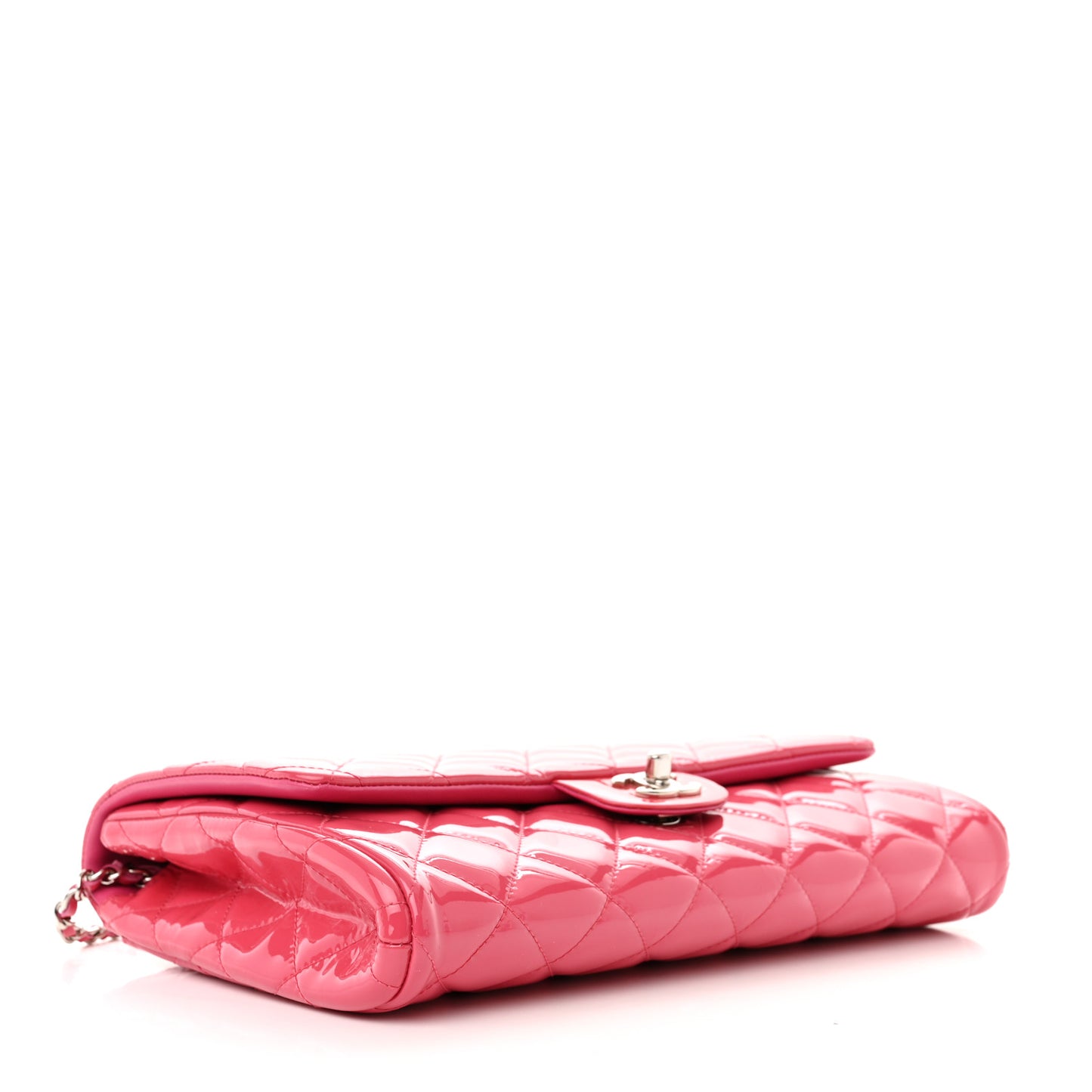 Patent Quilted Clutch with Chain Flap Fuchsia