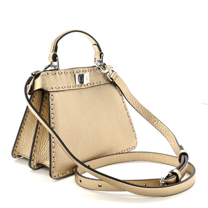 Fendi Metallic Cuoio Roma Sellerissima Nappa Sintetica Tape Stitch Petite Peekaboo I SEE U Iconic Satchel Platino 3 of 9