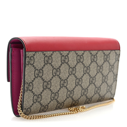 Gucci GG Supreme Monogram Moon Calfskin Padlock Continental Chain Wallet Beige Ebony Hibiscus Red New Rosette 3 of 9