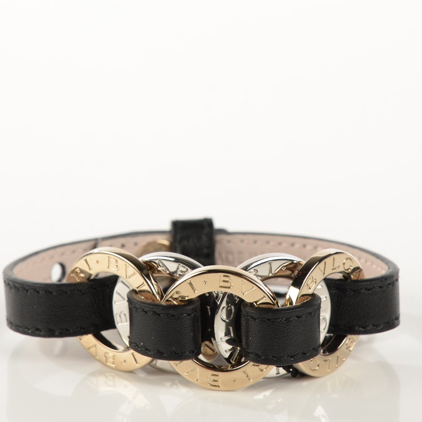 Calfskin Circular Panel Bracelet Black Gold Silver